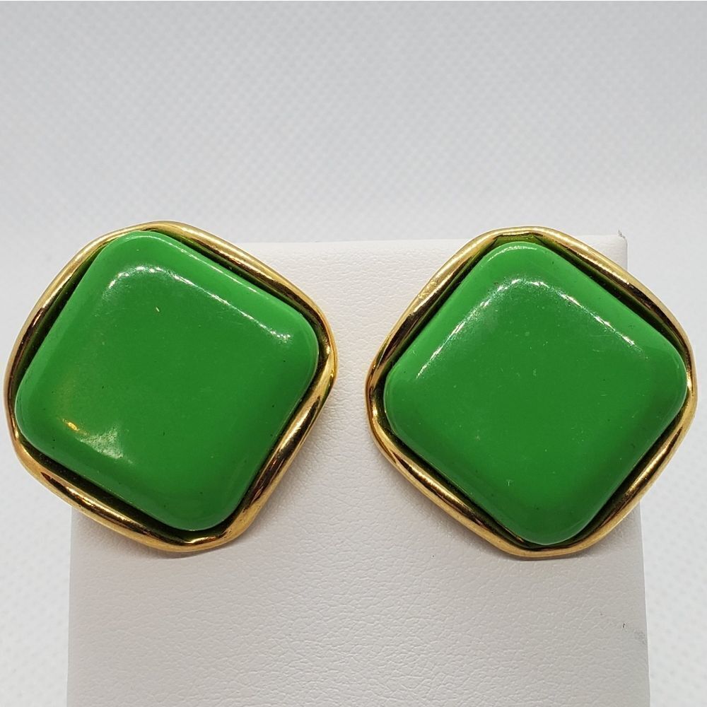 Vintage Retro Green & Gold Earrings